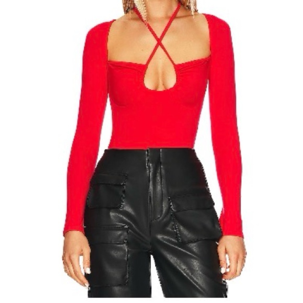 Superdown Red Long Sleeve Bodysuit